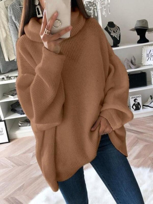 Women's casual loose solid color turtleneck sweater - 808Lush