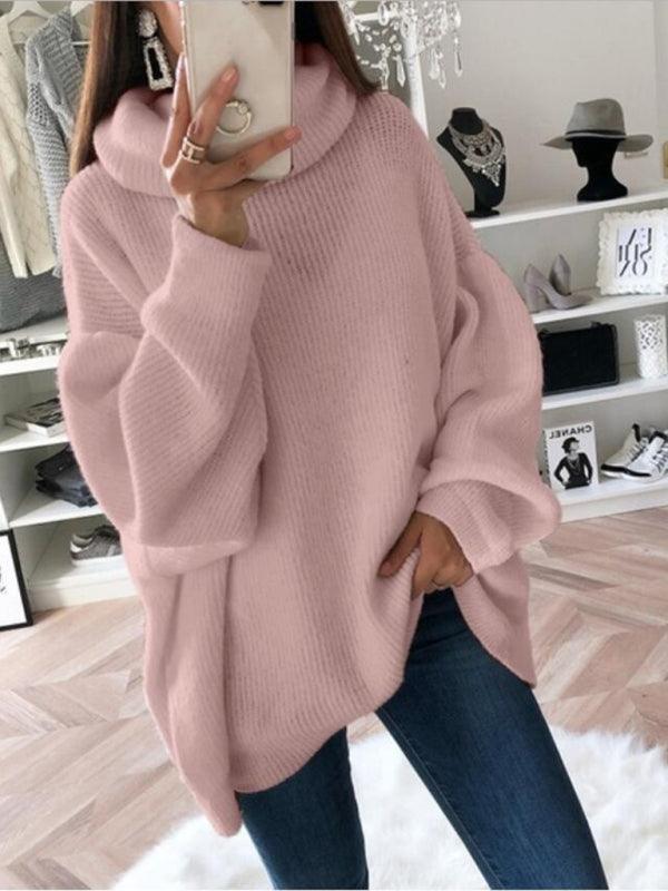 Women's casual loose solid color turtleneck sweater - 808Lush