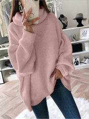 Women's casual loose solid color turtleneck sweater - 808Lush