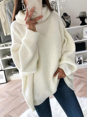 Women's casual loose solid color turtleneck sweater - 808Lush