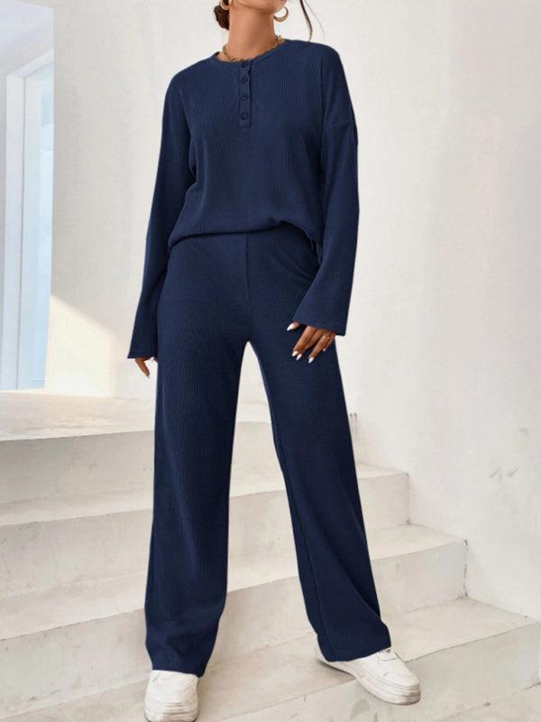 Women's casual round neck pullover sweatshirt and trousers two-piece set - 808Lush