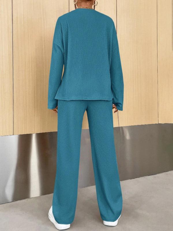 Women's casual round neck pullover sweatshirt and trousers two-piece set - 808Lush