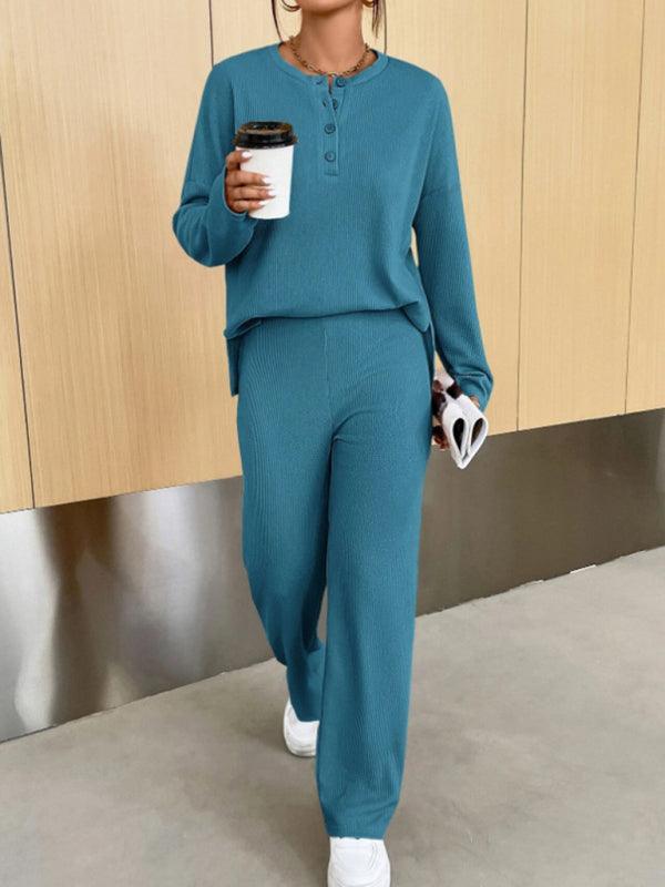 Women's casual round neck pullover sweatshirt and trousers two-piece set - 808Lush