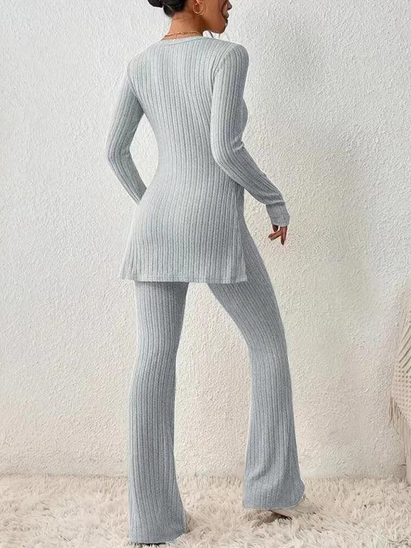 Women's casual slim side slit knitted two-piece set - 808Lush