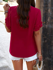 Women's casual solid color V-neck short-sleeved top - 808Lush