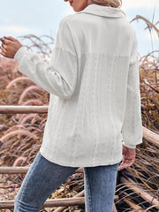 Women's casual solid color lapel loose long-sleeved top - 808Lush