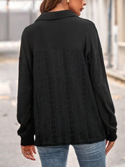 Women's casual solid color lapel loose long-sleeved top - 808Lush