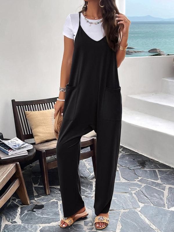 Women's casual solid color slim fit jumpsuit - 808Lush