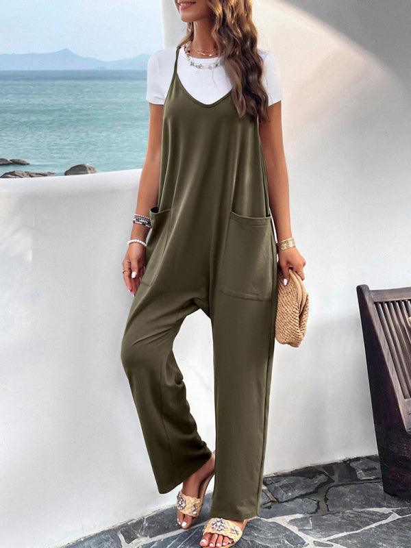Women's casual solid color slim fit jumpsuit - 808Lush