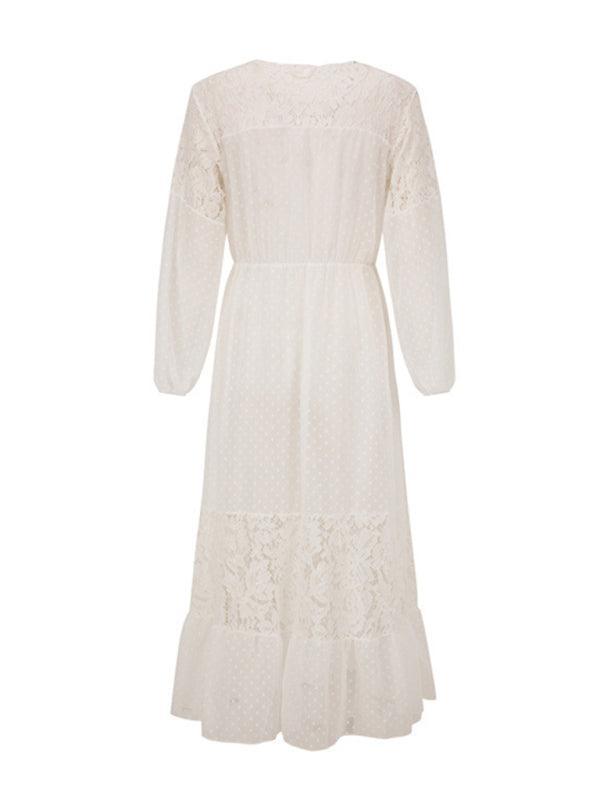 Women's chiffon stitching lace long coat sun protection shirt blouse - 808Lush