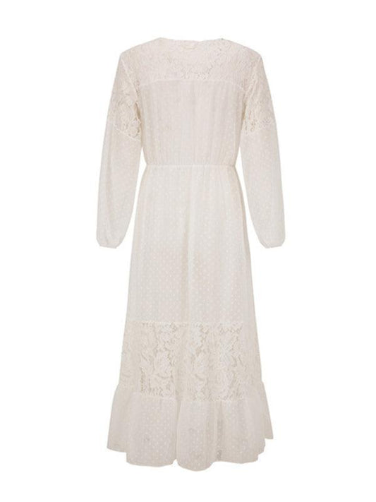 Women's chiffon stitching lace long coat sun protection shirt blouse - 808Lush