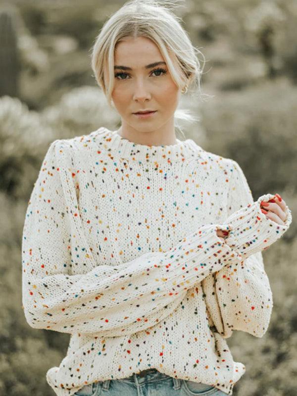 Women's colorful polka dot pullover long sleeve sweater - 808Lush