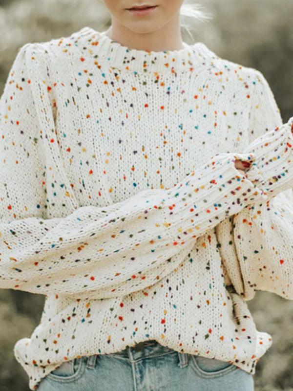 Women's colorful polka dot pullover long sleeve sweater - 808Lush