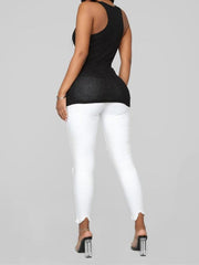 Women's elastic ripped solid color denim - 808Lush