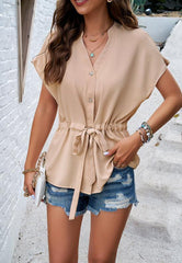 Women's elegant solid color buttoned waist top - 808Lush