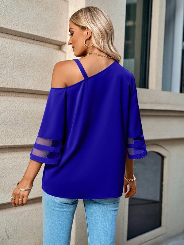 Women's elegant solid color metal buckle one-shoulder blouse - 808Lush