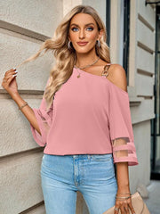 Women's elegant solid color metal buckle one-shoulder blouse - 808Lush