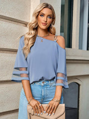 Women's elegant solid color metal buckle one-shoulder blouse - 808Lush