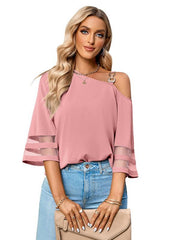 Women's elegant solid color metal buckle one-shoulder blouse - 808Lush