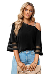 Women's elegant solid color metal buckle one-shoulder blouse - 808Lush