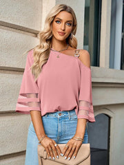 Women's elegant solid color metal buckle one-shoulder blouse - 808Lush