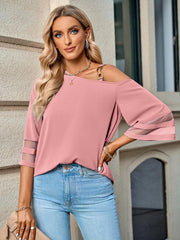 Women's elegant solid color metal buckle one-shoulder blouse - 808Lush