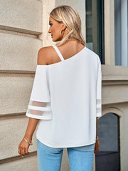 Women's elegant solid color metal buckle one-shoulder blouse - 808Lush