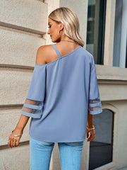 Women's elegant solid color metal buckle one-shoulder blouse - 808Lush