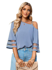 Women's elegant solid color metal buckle one-shoulder blouse - 808Lush
