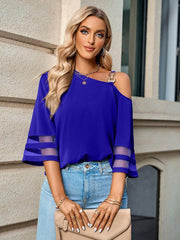 Women's elegant solid color metal buckle one-shoulder blouse - 808Lush