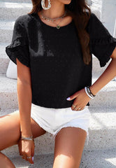 Women's elegant solid color round neck short-sleeved top blouse - 808Lush