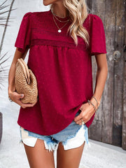 Women's elegant solid color short-sleeved lace blouse - 808Lush