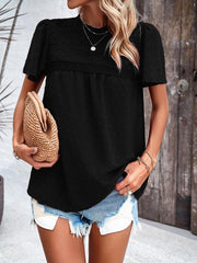 Women's elegant solid color short-sleeved lace blouse - 808Lush