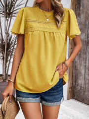 Women's elegant solid color short-sleeved lace blouse - 808Lush