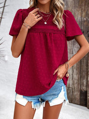 Women's elegant solid color short-sleeved lace blouse - 808Lush