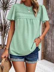 Women's elegant solid color short-sleeved lace blouse - 808Lush