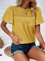 Women's elegant solid color short-sleeved lace blouse - 808Lush