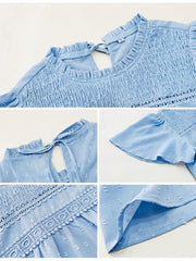 Women's elegant solid color short-sleeved lace blouse - 808Lush