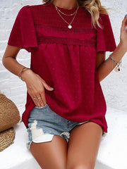 Women's elegant solid color short-sleeved lace blouse - 808Lush