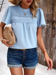 Women's elegant solid color short-sleeved lace blouse - 808Lush