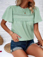 Women's elegant solid color short-sleeved lace blouse - 808Lush