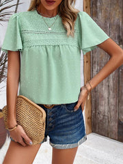 Women's elegant solid color short-sleeved lace blouse - 808Lush