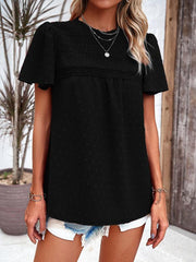 Women's elegant solid color short-sleeved lace blouse - 808Lush