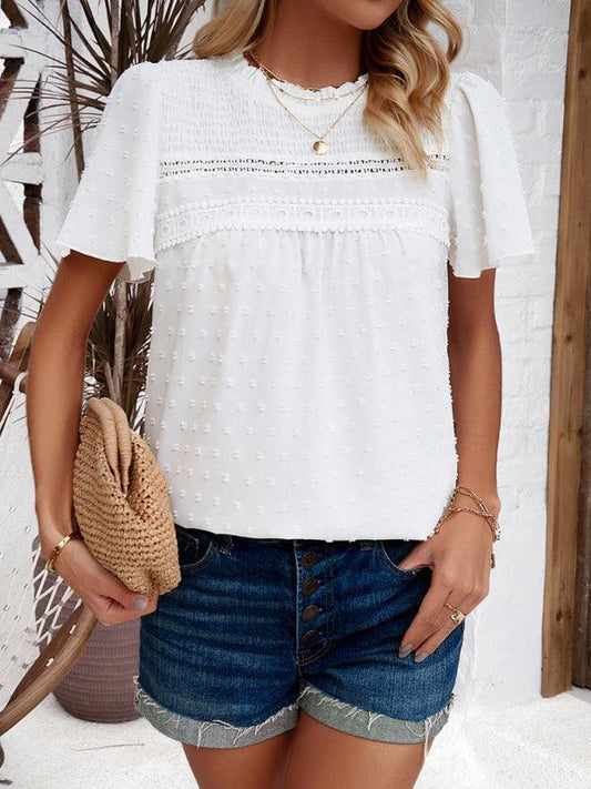 Women's elegant solid color short-sleeved lace blouse - 808Lush