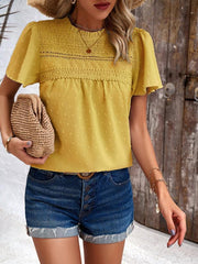 Women's elegant solid color short-sleeved lace blouse - 808Lush