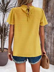 Women's elegant solid color short-sleeved lace blouse - 808Lush