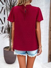 Women's elegant solid color short-sleeved lace blouse - 808Lush