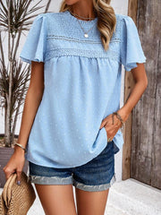 Women's elegant solid color short-sleeved lace blouse - 808Lush