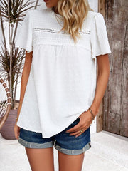 Women's elegant solid color short-sleeved lace blouse - 808Lush