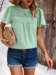 Women's elegant solid color short-sleeved lace blouse - 808Lush